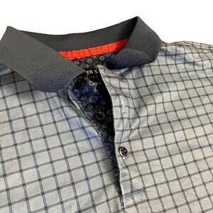 Silver Stone Collection Mens Grey Geometric Grid Short Sleeve Polo Shirt Size M